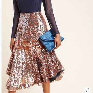 Anthropologie Sparkling Sequin Midi Skirt in Copper